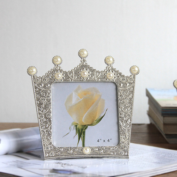 Classic Style Photo Frame Peal Set In Drill Crown Metal Picture Frame Home Decoration Best Gifts Rectangle Photo Frame 3 Sizes