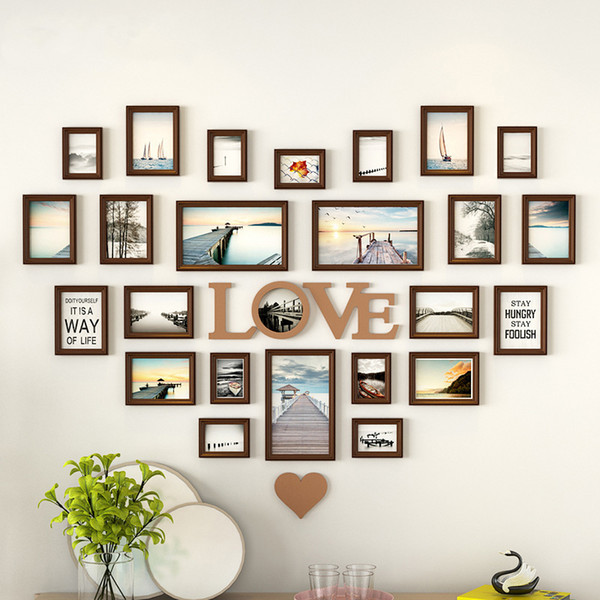 Romantic Heart-shaped Photo Frame Wall Decoration 25pieces/set Wedding Picture Frame Home Decor Bedroom Combination Frames Set