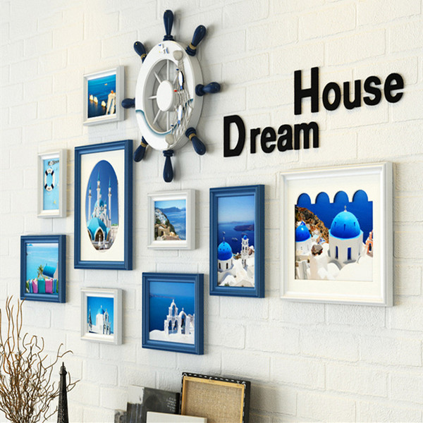 Mediterranean Style 9pcs/set Photo Frame For TV Sofa Wall Decoration Art Home Decor Frame Set Hanging Picture Frame High Quality