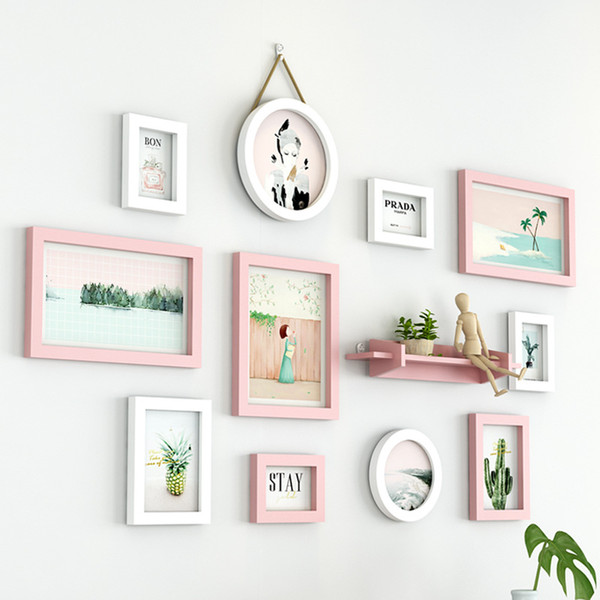 Bedroom Photo Wall Decoration Pink And White Photo Frame Home Decor 11pcs/set Combination Picture Frame Hanging On The Wall