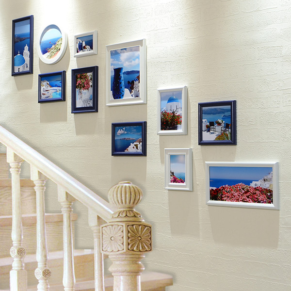 11pcs/set Stairway Photo Frames Wall Creative Simple Style Wall Hanging Photo Frames Set Stairs Decor Picture Frame Combination