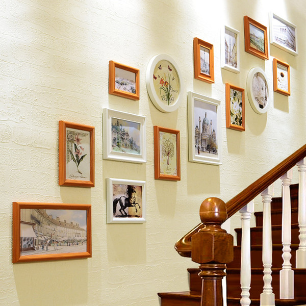 New Style Stairway Art Wall Hanging Photo Frames Set 15Pcs/set Wooden Picture Frame Decor Photo Frames porta retrato moldura