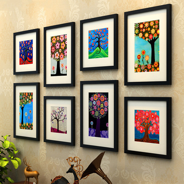 Modern Style Large Creative Photo Frame Wall 8pcs Picture Frame Set For TV Sofa Background Decor Wood Hanging Wall Picture Album