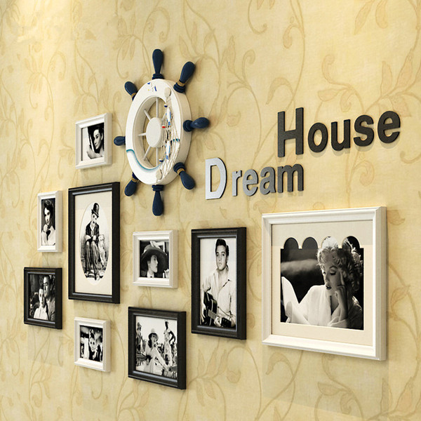 9 Pieces/Set Cheap Home Wall Decoration Photo Frame Sets whith Wheel, Europe Style Wooden Picture Frames Cadre Photo Moderne