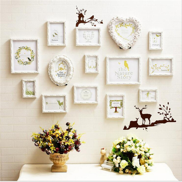 3D Carved Wood Picture Frames Sets Wall Decor,14 pcs/set Love Photo Frame Combination for Wedding,White Family Photo Frames Oval