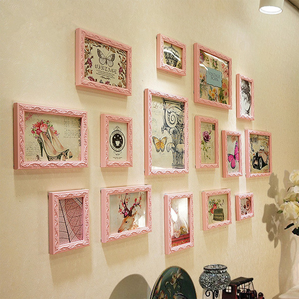 Home Decoration Photo Frame Sets for Wedding Picture Europe Pink/Blue/Green Wood Picture Frame Holder Picture Act Decor Vintage