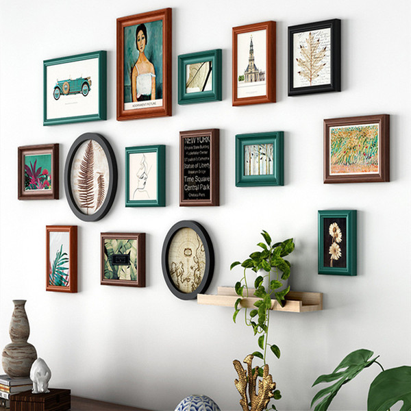 Solid Wood Retro Style Photo Frame Hanging On The Wall Bedroom Combination Picture Frame For Home Decor Collage Photo Frame Set