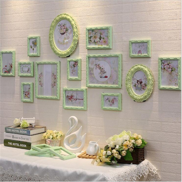 Wood Frame set 14 pcs Classic Oval Photo Frame Wall Decoration Ellipse Picture Frame White Wall Frames Wedding Gift wooden