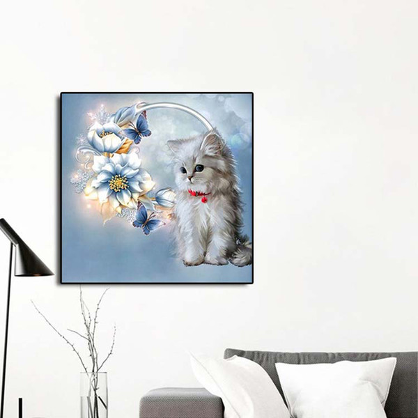 5D Diamond Painting Cross Stitch DIY Diamond Embroidery Cute Cat Flower Picture Home Decor Children Gifts Without Painting Frame