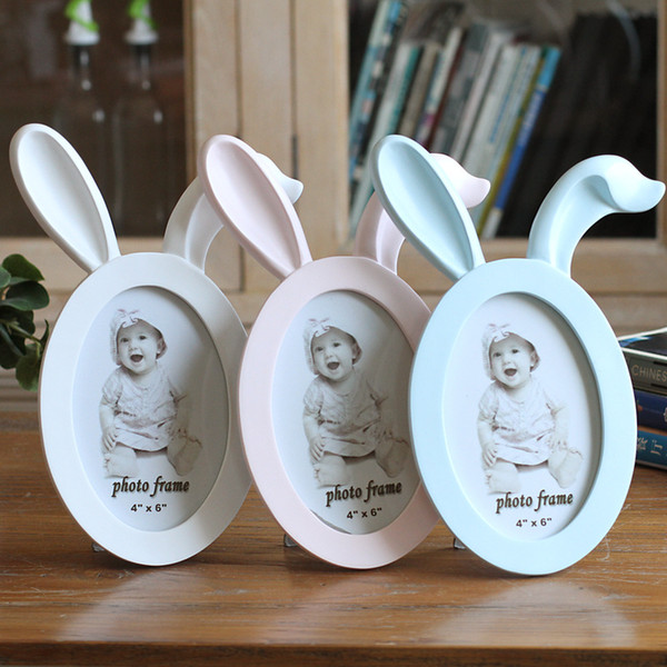 6inch Cute Creative Baby Photo frame DIY Resin Wall Picture Album Wall Frame Cat Rabbit Ears Frames Home Decor Bridal Baby Shower Favor Gift