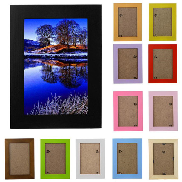 New 12 Colors Wood Photo Frame 15x11.5cm 1PC Simple Wooden Picture Frame Home Decor Wall Mounted Hanging Photo 35