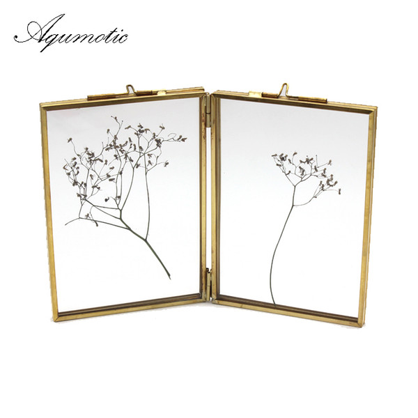 Aqumotic Black Both Sides Picture Frames Gold Key Chain Square Photo Frame Wall Sticker 1pc Line Large Glass Hanging Frame