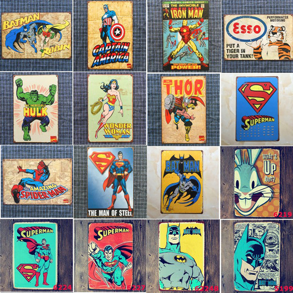 23 Styles Marvel Film Super Heroes Vintage Home Decor Tin Sign Bar Pub Decorative Metal Sign Retro Metal Plate Painting Metal Plaque