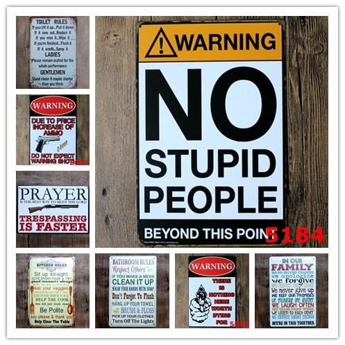 Warning No Stupid People Toilet Kitchen Bathroom Family Rules Bar Pub Cafe Home restaurant Decoratio Vintage Tin Signs Retro Metal tin Sign