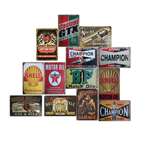 Garage Gilmore Shell Champion Motor Oil Retro Tustic metal tin signs Wall Art Vintage Tin Poster Cafe Shop Bar Home Decor Metal Painting