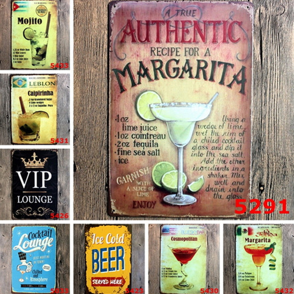 Bar Painting Mojito Cuba Cuban Cocktail Vintage Tin Signs Retro Metal Iron Plate Painting Wall Decoration for Bar Cafe Home Club Pub Beer