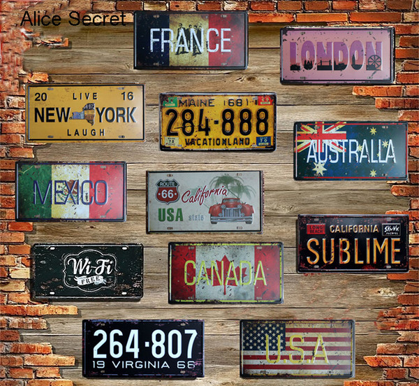 USA Vintage Metal Tin Signs Route 66 Car Number Plates License Metal Plate Poster Bar Club Garage Tin Home Decoration sign