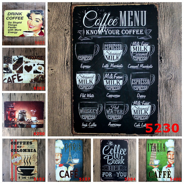 30cm CAFE MENU Vintage Retro Metal Sign Poster Plaque canteen Bar Pub caffee Club Wall Home Decor art metal Painting FFA603 12pcs