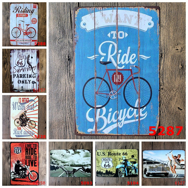 20*30cm Motorcycle Bike Tin Signs Vintage Route 66 Posters Old Wall Metal Plaque Club Wall Home art metal Painting Wall Decor FFA1251