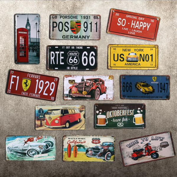 Free ship European Vintage number plate iron crafts metal painting bar pub clothing shop decoration pictures cafes coffee shop mural 10pcs