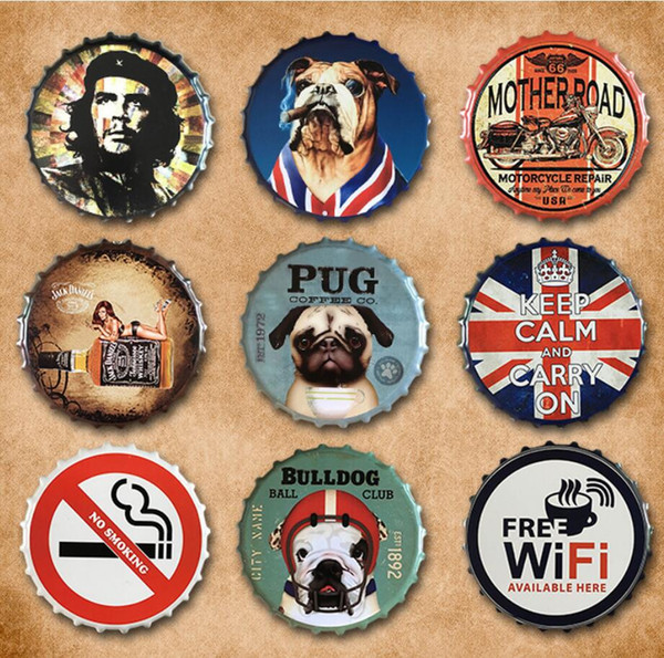 Beer Cap Vintage Retro Metal Sign round Warning Signs Poster Plaque Club Home art iron Painting Pub Bar Garage Wall Decor FFA954 60pcs