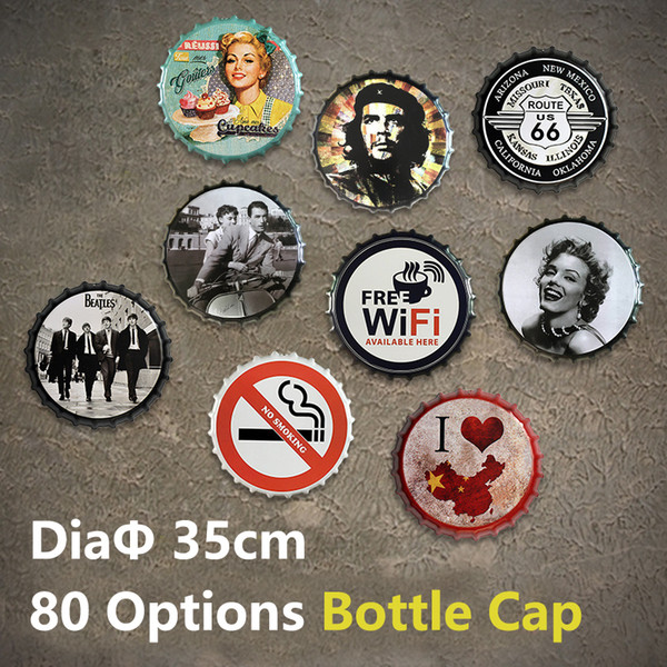 80 Option 35cm Bottle Cap Metal Tin Signs Beer Cafe Bar Decoration Plates Route 66 Sexy Girls Retro Decor Wall Art Plaque Vintage Home Decor