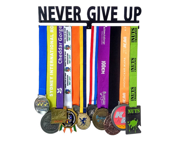 2mm Thick Iron NEVER GIVE UP Sport Medal Hanger