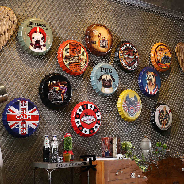 Bottle Cap Metal Craft Retro Metal Beer Bottle Cap Stickers Bottle Cap Wall Decoration Bar Coffee Shop Home Decoration