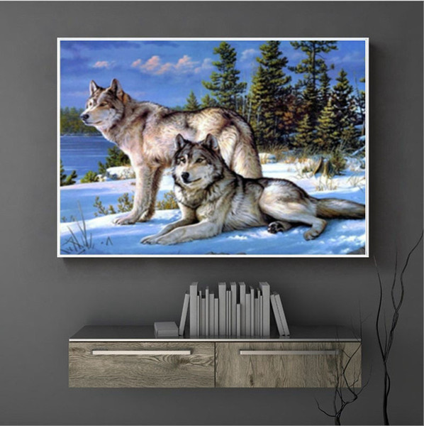 Wholesale 35*25cm Wolf Part 5D Diamond Painting Kit Decoración Del Hog Home Decor Wall Art Square Diamond Craft Supplies