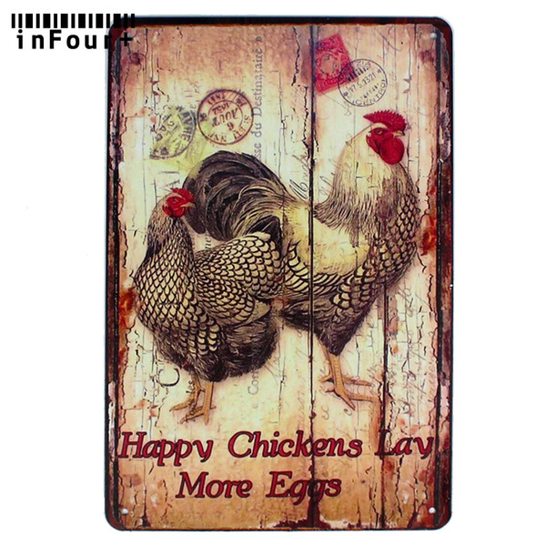 Happy Chickens Lay More Eggs Wall Decor Metal Sign Vintage Home Decor Tin Sign Retro Metal Plaque Cool Plate Poster