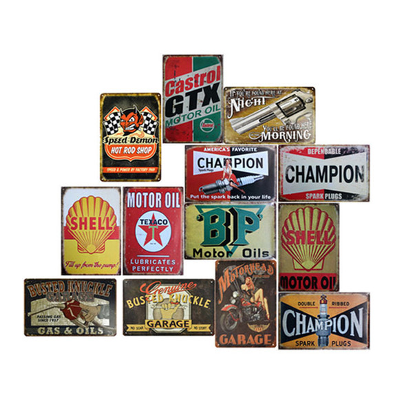 Garage Gilmore Shell Champion Motor Oil Retro Tustic metal tin signs Wall Art Vintage Tin Poster Metal Painting Cafe Shop Bar Home Decor