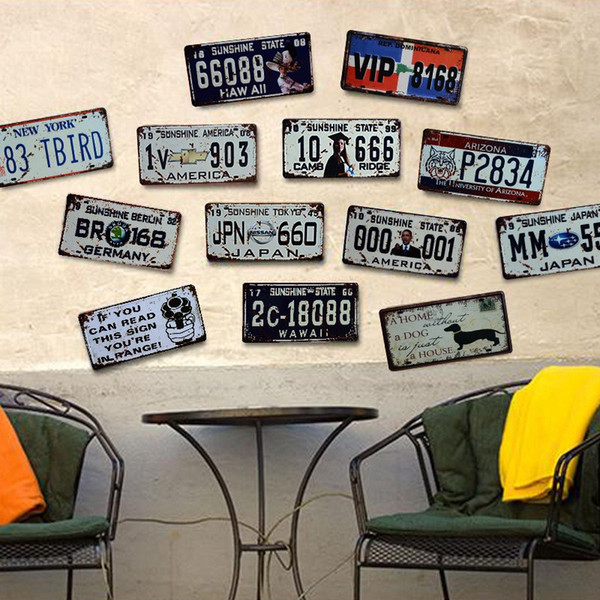 Retro License Plate Metal Wall Painting Sticker Multi Themes Bar Garage Restaurant Art Motor Craft TIN SIGN Wall Stickers Decoration MWP