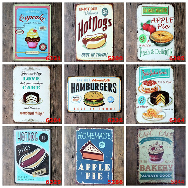 20*30cm Cake Hamburger Food Car Beer Signs Retro Vintage Metal Painting Bar Gifts Shop Home Dec Crafts ELH009