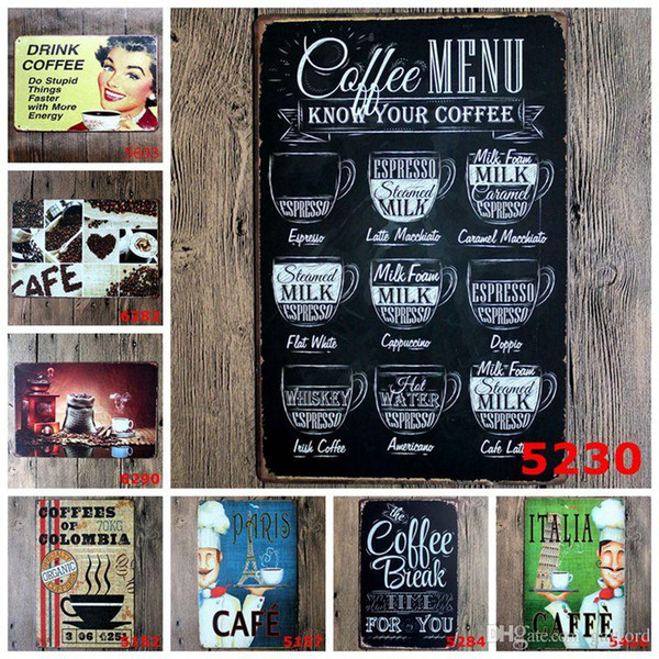 50pcs COFFEE Vintage Tin Signs Retro Metal Sign Antique Imitation Iron Plate Painting Decor The Wall Of Bar Cafe Pub Shop