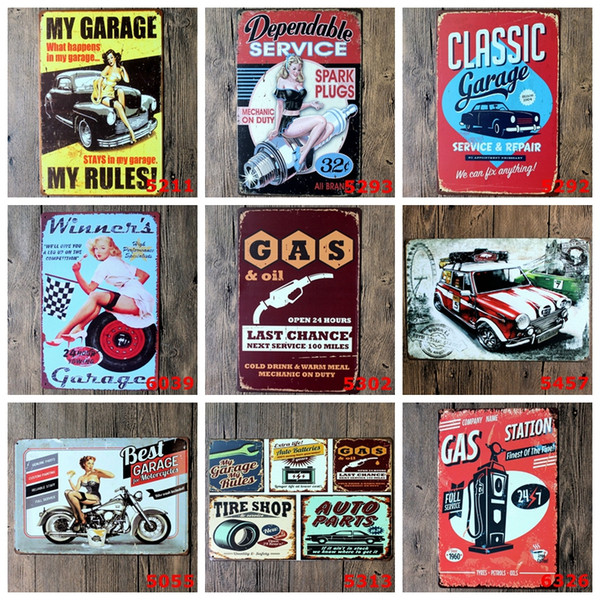 Metal Tin Signs Car Repairing Store Poster Vintage Lady Motor Plaques Decorative Iron Plates Bar Club Wall Decor 39 Designs YW3191