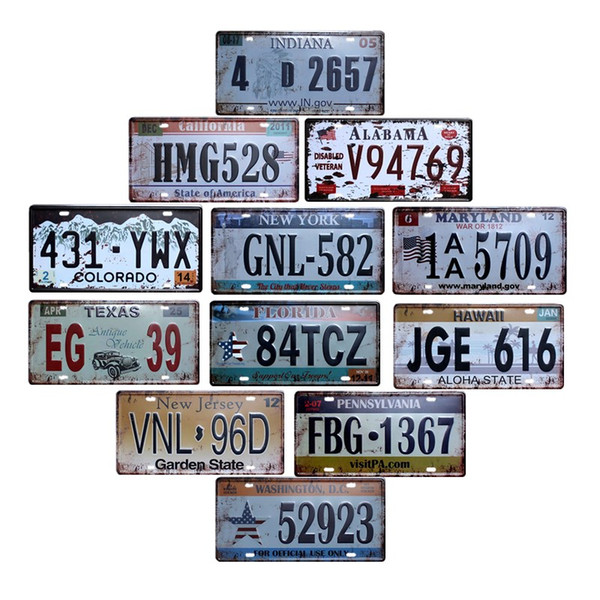 American License Plate USA Decorative Signs Plaque Vintage Metal Coffee Bar Decoration Home Decor 15x30 cm