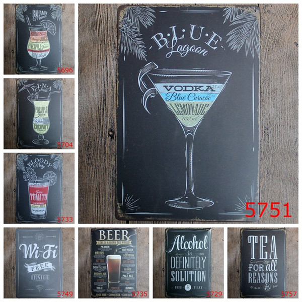 Retro Ice Cold Wine Beer Plaque Whiskey cocktail Vintage Home Decor wall art pictures Metal Tin Signs Painting Poster Iron Sticker 40 styles