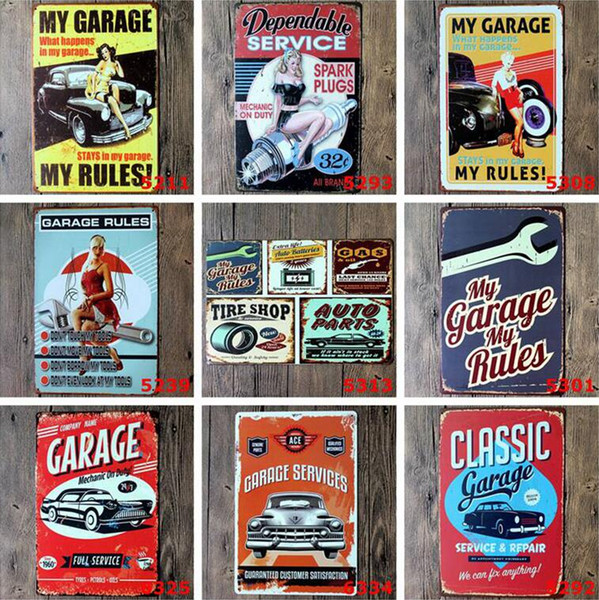 500pcs Antique Iron Paintings 20*30cm Metal Tin Sign Car Repair Depot Iron Paintings Stays My Garage Service Tin Poster Personality H397m