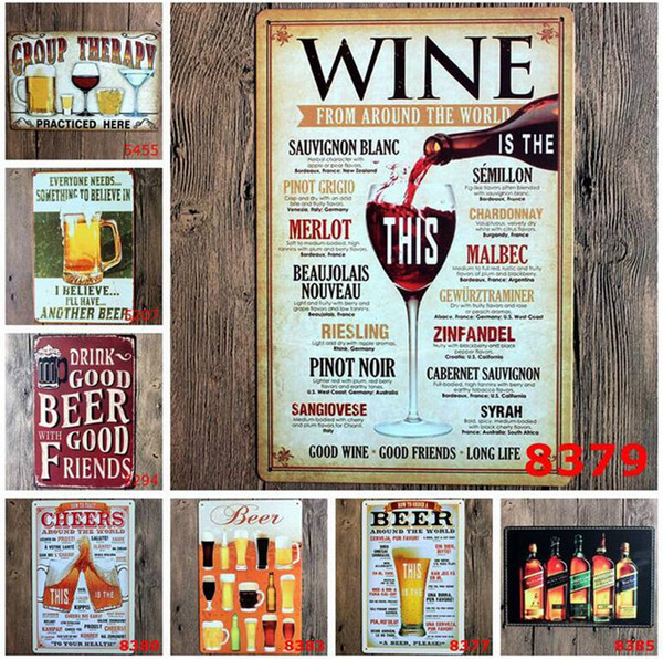 500pcs Wall Poster 20*30CM Metal Stickers Tin Sign Pub Club Gallery Poster tips Vintage Plaque Decor Plate New Kinds of Beer Theme