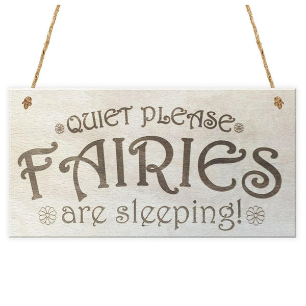 Wooden Hanging Plaque Quiet Please Fairies Are Sleeping Shabby Chic Garden Sign