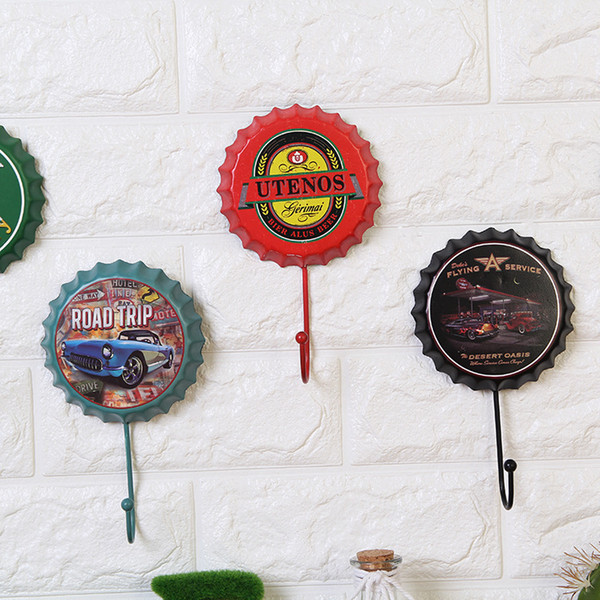 20 Options Sandy Bottom Route 66 Metal Painting Beer Cap Shape Vintage Hook Wall Multi-use Wall Hook Coat & Hat Hanger Shelf Wall Decoration