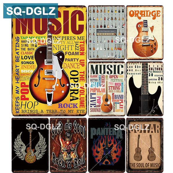 [SQ-DGLZ] MUSIC GUITAR Metal Sign Bar Wall Decoration Tin Sign Vintage Metal Signs Home Decor Painting Plaques Art Poster