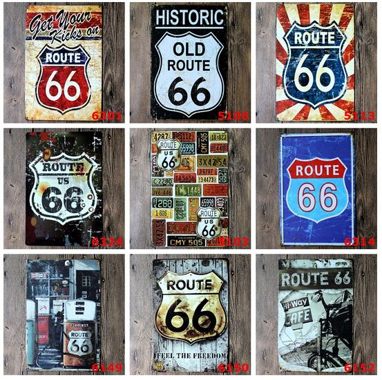 2015 fashion 20*30cm US route old historic 66 retro Tin Sign Coffee Shop Bar Restaurant Wall Art decoration Bar Metal Paintings