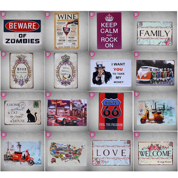 40 Styles Wall Poster 20*30CM Metal Stickers Tin Sign Pub Club Gallery Home Poster, Vintage Plaque Decor Plate