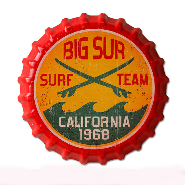 35cm Big Sur Surf Team Vintage Tin Signs Bar Lounge Culb Wall Decor Metal Beer Bottle Caps Poster Plate Signs for Bar Tin Plates