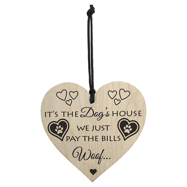 HOT SALE Its The Dogs House Novelty Wooden Hanging Heart Plaque Dog Lovers Home Sign Gift