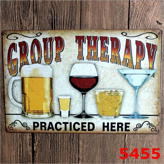 20*30cm Metal Poster Group Therapy Practiced Here Tin Sign Alcohol Beer Wine Home Bar Wall Decor