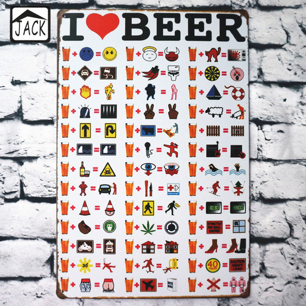 Wholesale- I Love Beer Funny Painting Vintage Poster Metal Tin Signs 20X30CM Iron Plate Wall Decor Plaque Club Home Bar Shop Cafe Gallery