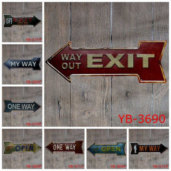 Arrow Shape Tin Sign Exit Way Tin Poster Out Coffee Iron Paintings Restaurant Fresh Sea Food Free Beer 45X16cm 9 99ljc BW