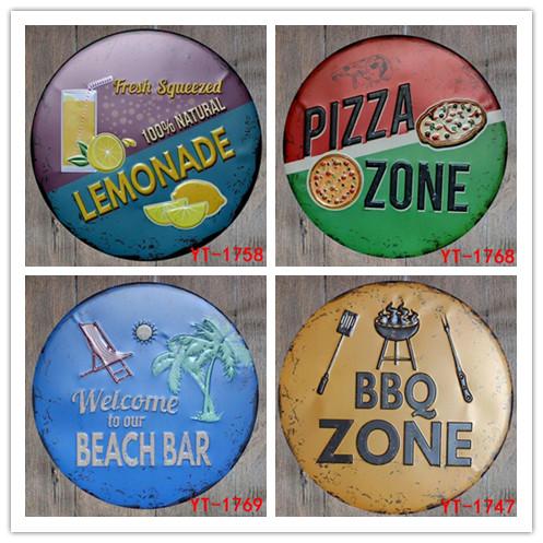 New 20pcs BBQ ZONE Round Painting Retro Gift Metal Sign Plaque Wall decor